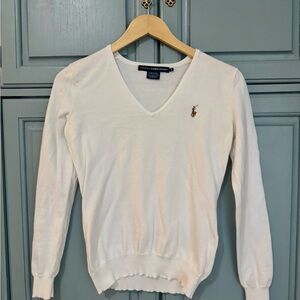 Ralph Lauren Women's White V-Neck Sweater Ralph Lauren Sport